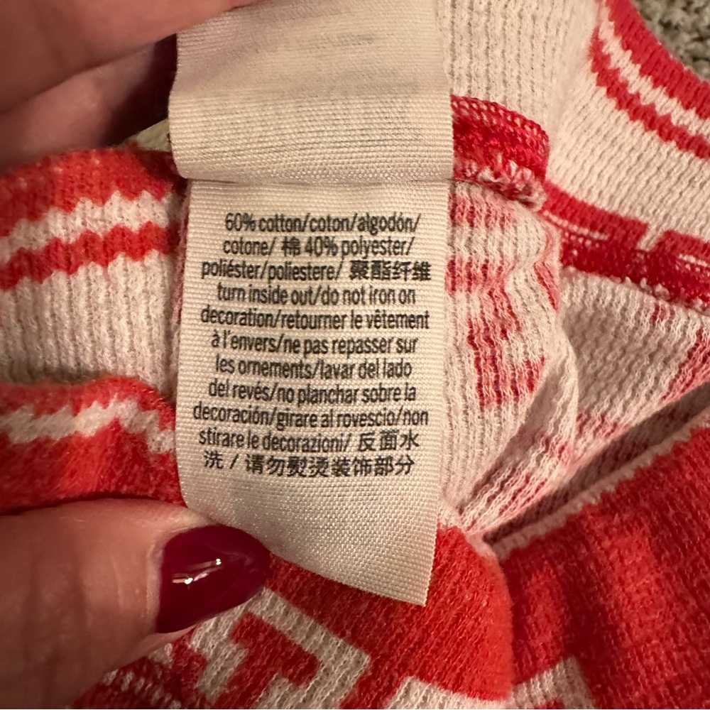 PINK Victorias Secret L Red Light Pink Fair Isle Thermal Pajamas R $79 Holiday - Picture 11 of 14